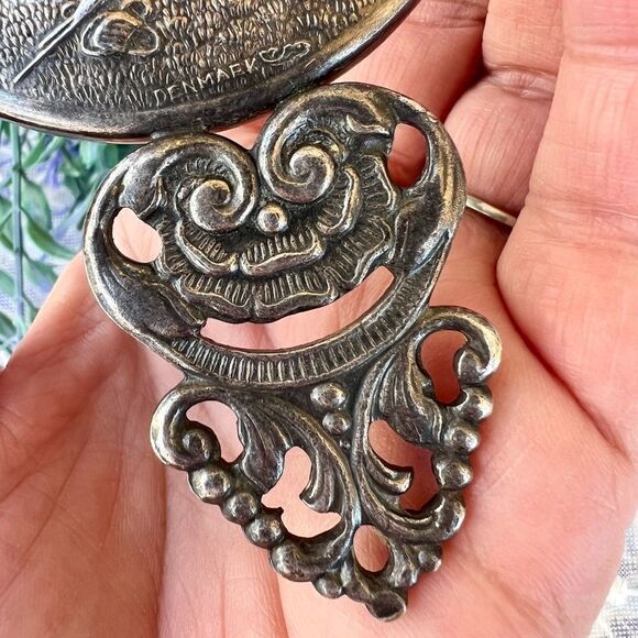 Vintage Hans Jensen Denmark Silver-plate Pocket/Purse Mirror Country Music Scene - Picture 3 of 9